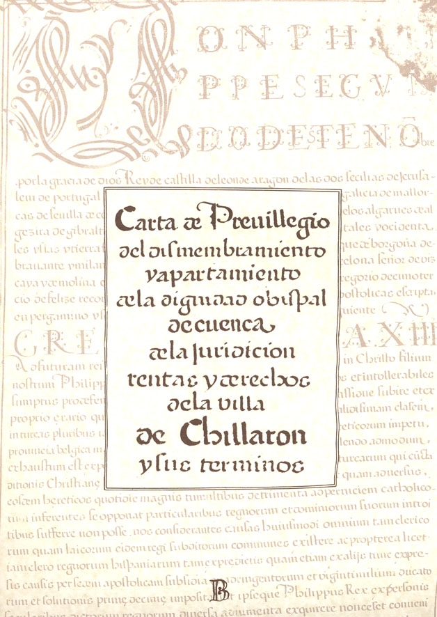 Fácsimil de la carta de privilegio otorgada por Felipe II